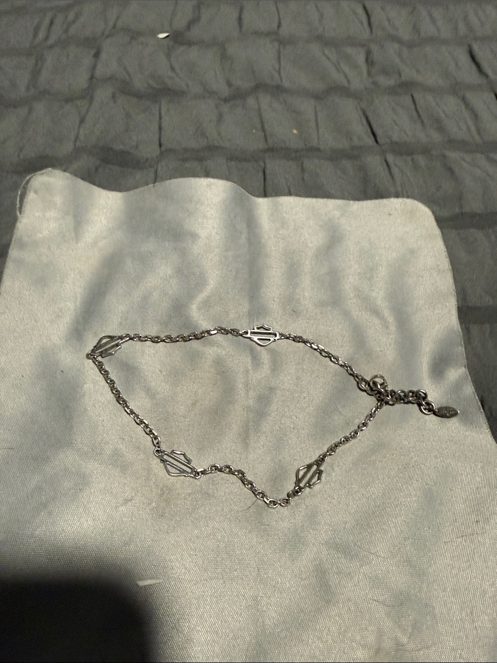 Harley‑Davidson Silver-Tone Chain ankle Bracelet with Logo Links